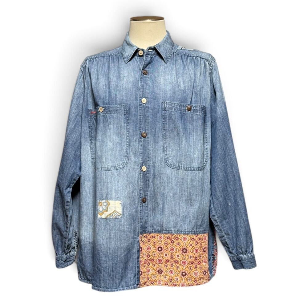 Dr. Collectors Hollywood Marque Deposee Teddy Forever Denim Patchwork Top Med